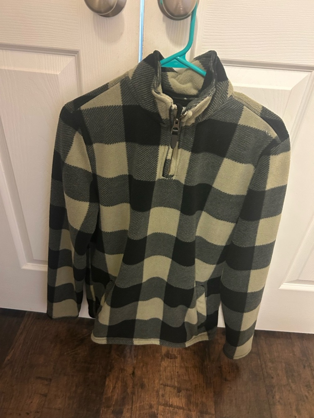 Men's Olive and Black Check Fleece Quarter-Zip Pullover